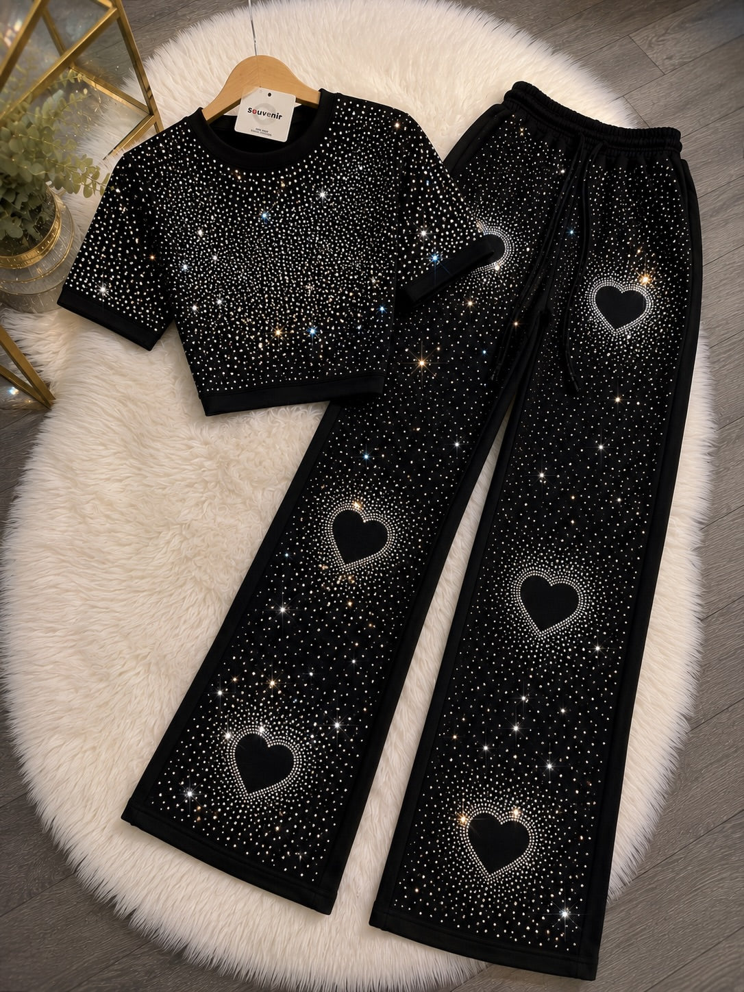 Women's Premium Heart Rhinestone Co-Ord Set