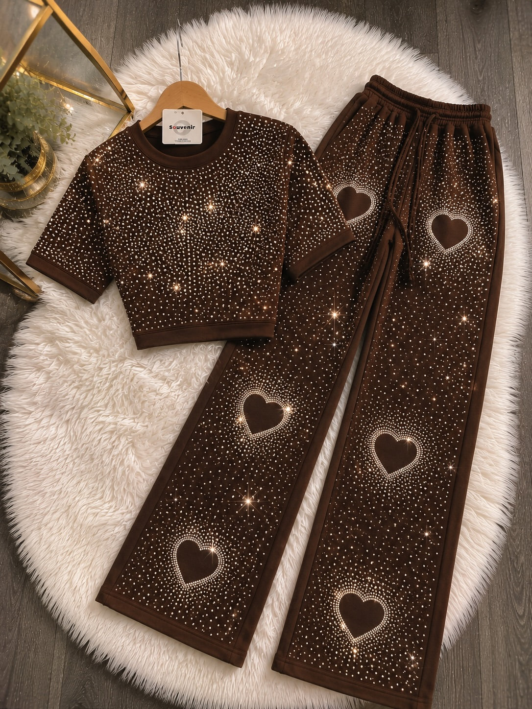 Women's Premium Heart Rhinestone Co-Ord Set