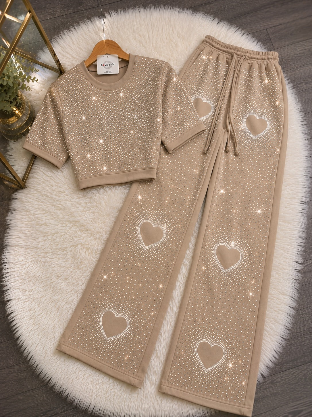 Women's Premium Heart Rhinestone Co-Ord Set