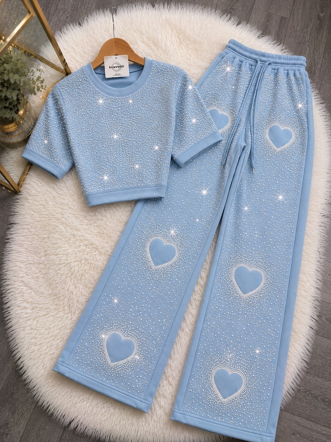 Women's Premium Heart Rhinestone Co-Ord Set