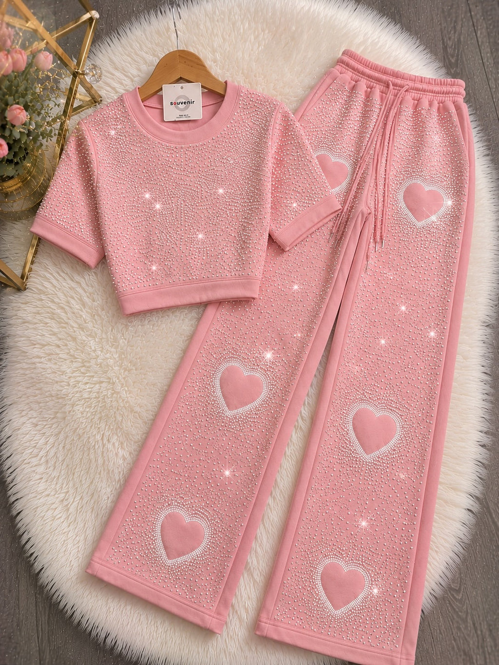 Women's Premium Heart Rhinestone Co-Ord Set