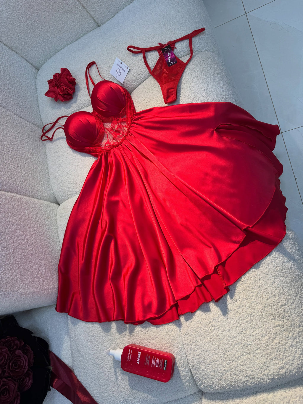Scarlet Romance 5-Piece Satin & Lace Lingerie Set