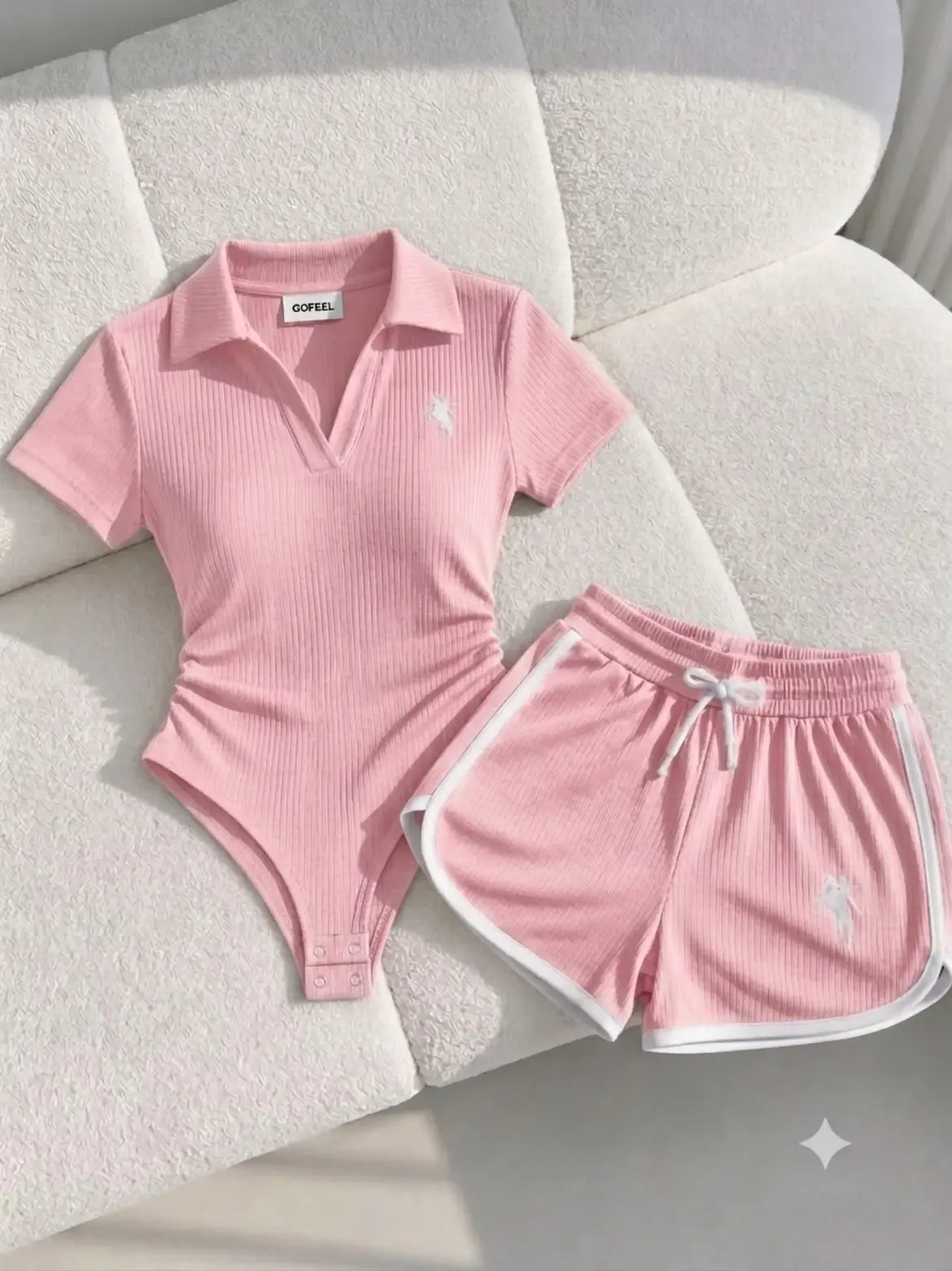 Women's Premium Ribbed Bodysuit & Contrast Shorts Co-ord Set