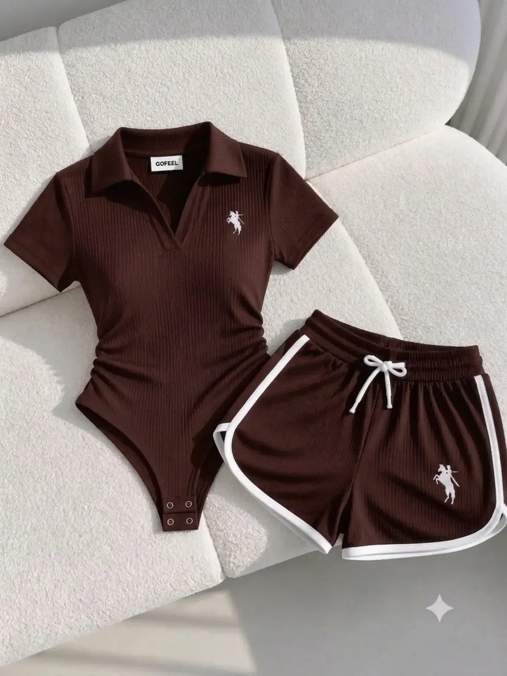 Women's Premium Ribbed Bodysuit & Contrast Shorts Co-ord Set