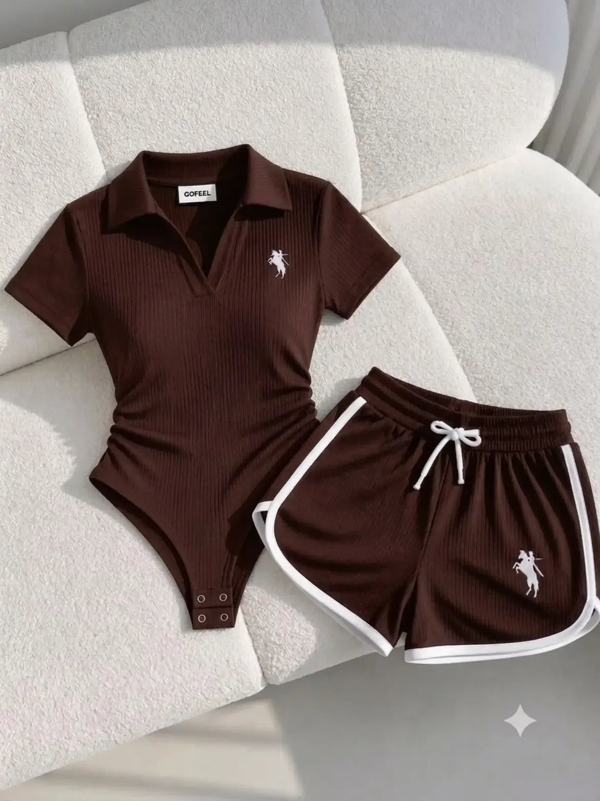 Women's Premium Ribbed Bodysuit & Contrast Shorts Co-ord Set