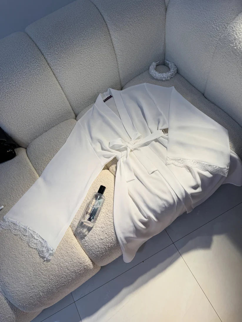 Luxury Satin Lace Nightwear Set for Women – Soft & Elegant Sleepwear (White)