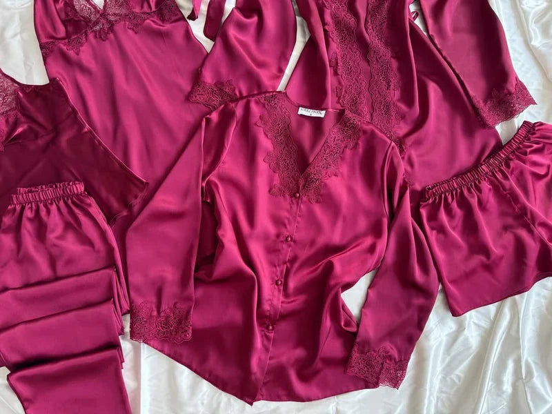 ✨ Zanivah 6-Piece Luxe Satin Silk Loungewear Set