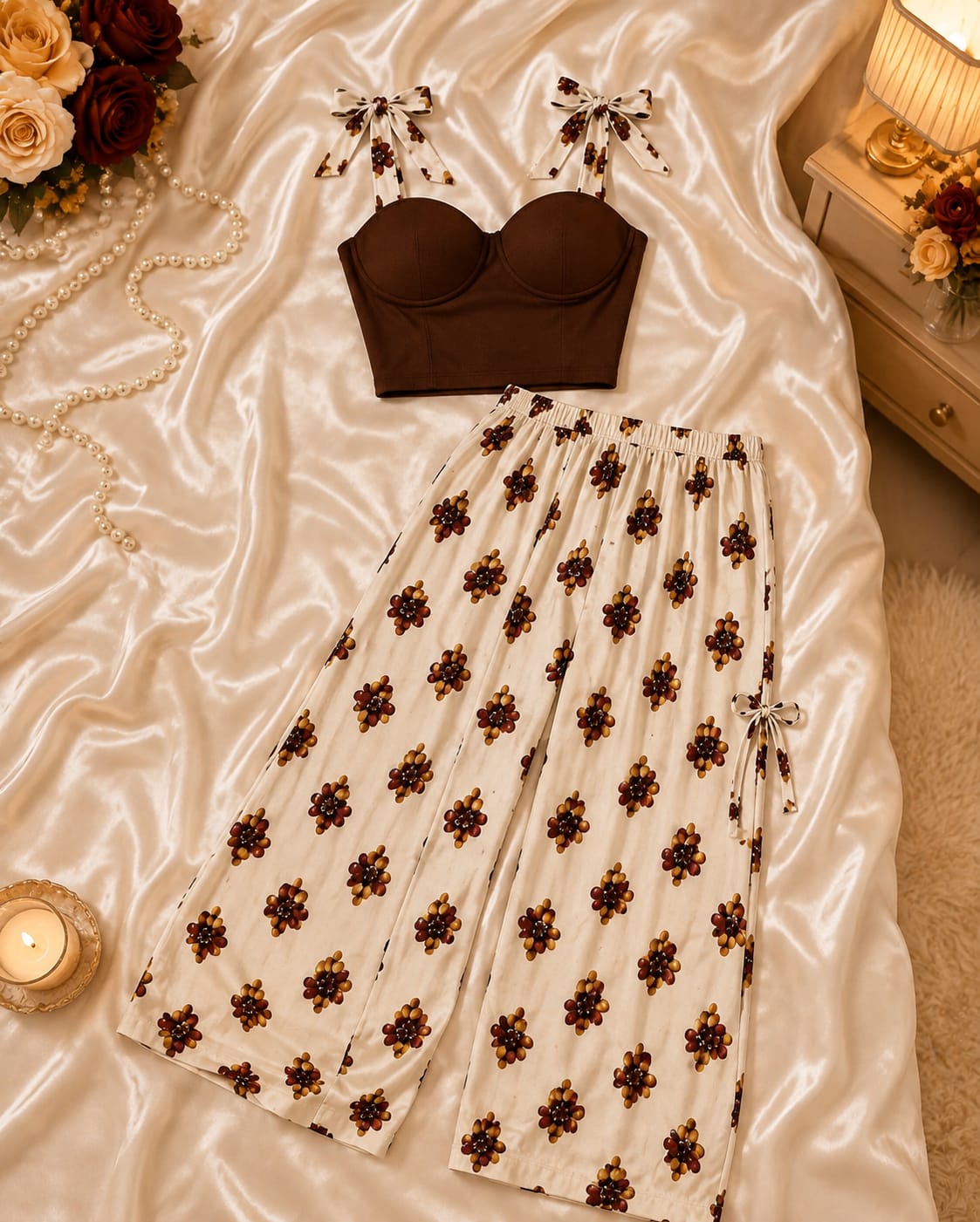 Coquette Bow Print Lounge Co-Ord Set for Women