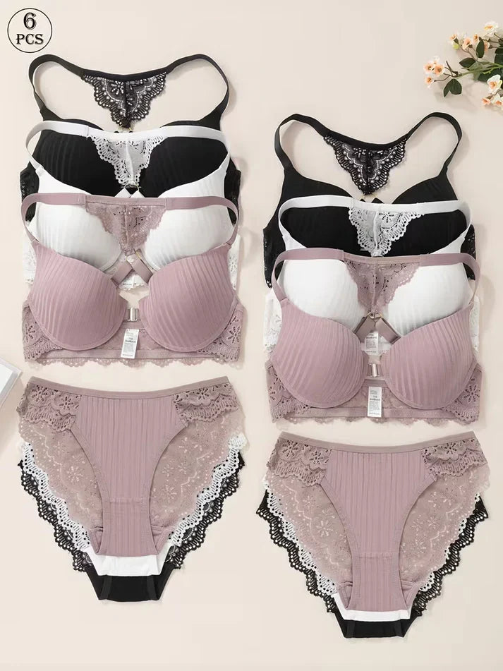 Pack of 6 Women's Bra & Panty Set – Soft Comfortable Everyday Lingerie Combo