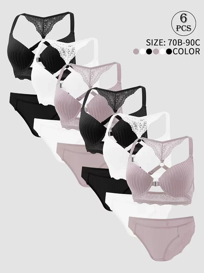 Pack of 6 Women's Bra & Panty Set – Soft Comfortable Everyday Lingerie Combo