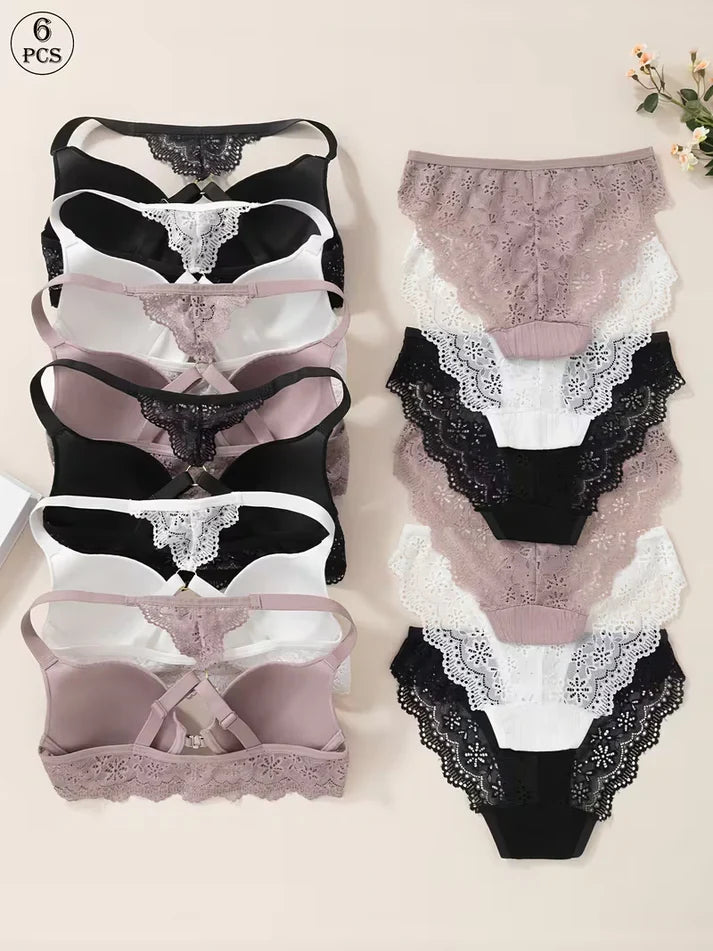 Pack of 6 Women's Bra & Panty Set – Soft Comfortable Everyday Lingerie Combo