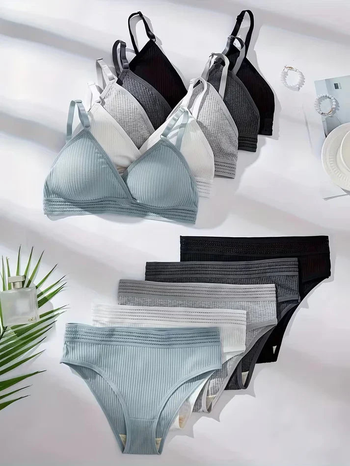 Pack of 5 Women's Bra & Panty Set – Soft Comfortable Everyday Lingerie Combo