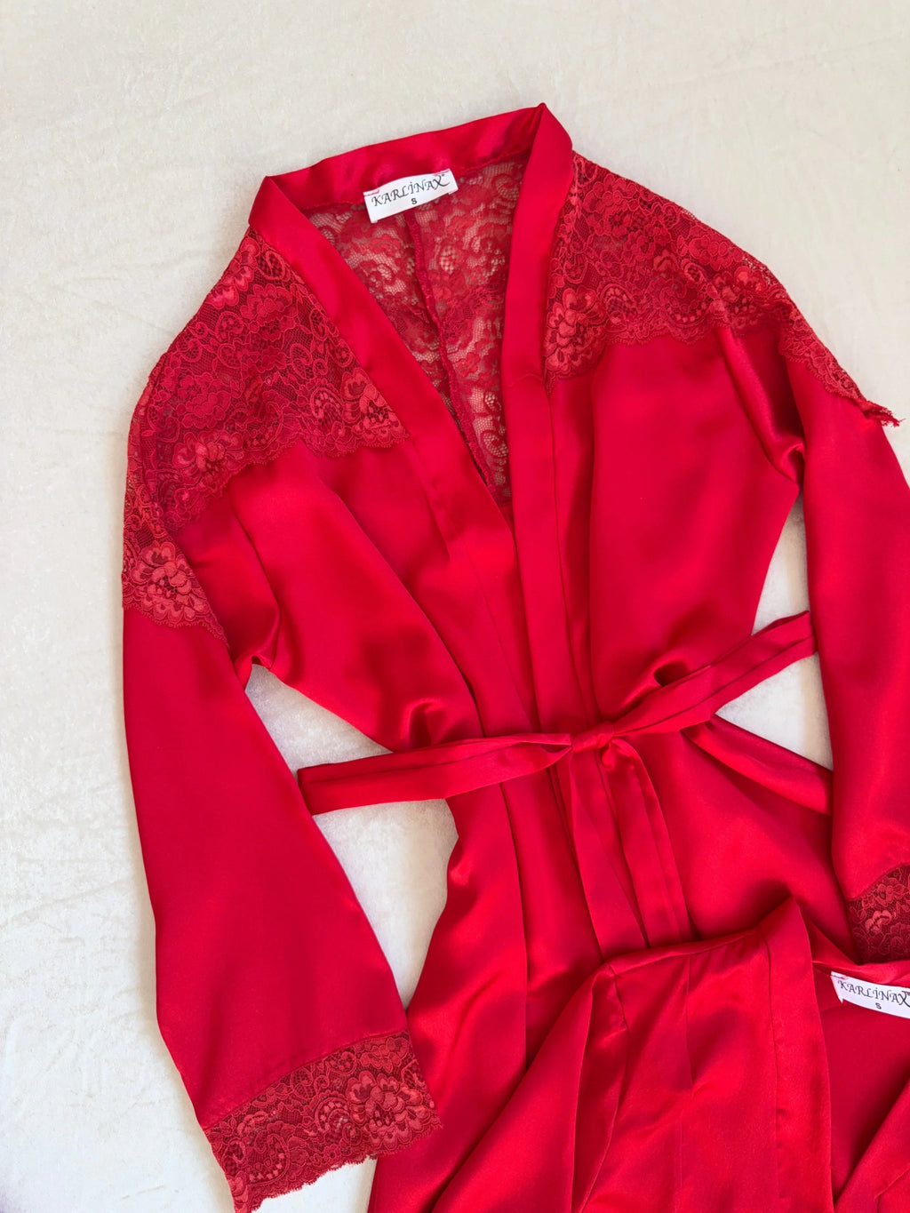 Red Lace 6-Piece Satin Bridal Lingerie Set | Women's Satin Nightgown & Robe Set