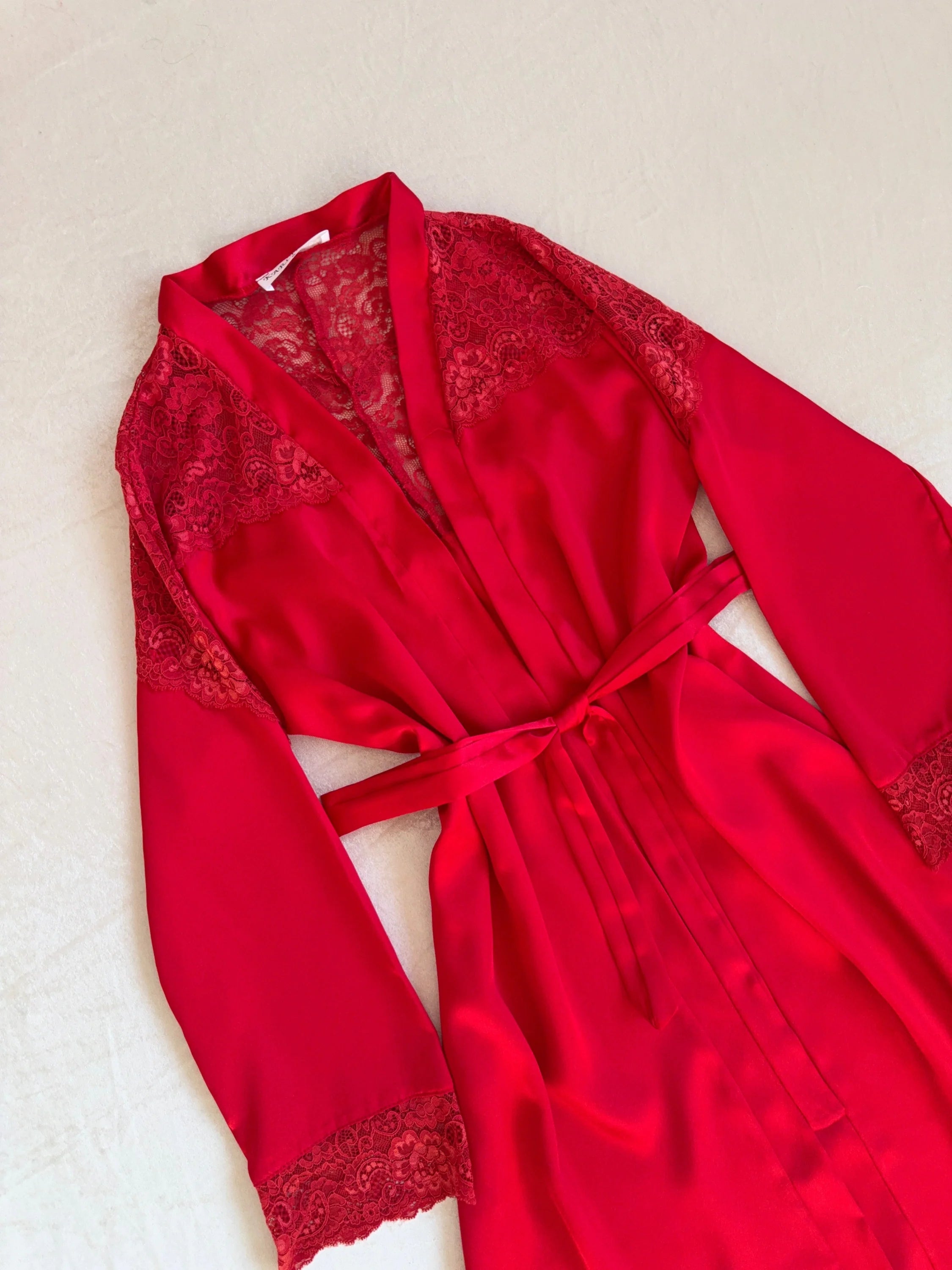 Red Lace 6-Piece Satin Bridal Lingerie Set | Women's Satin Nightgown & Robe Set