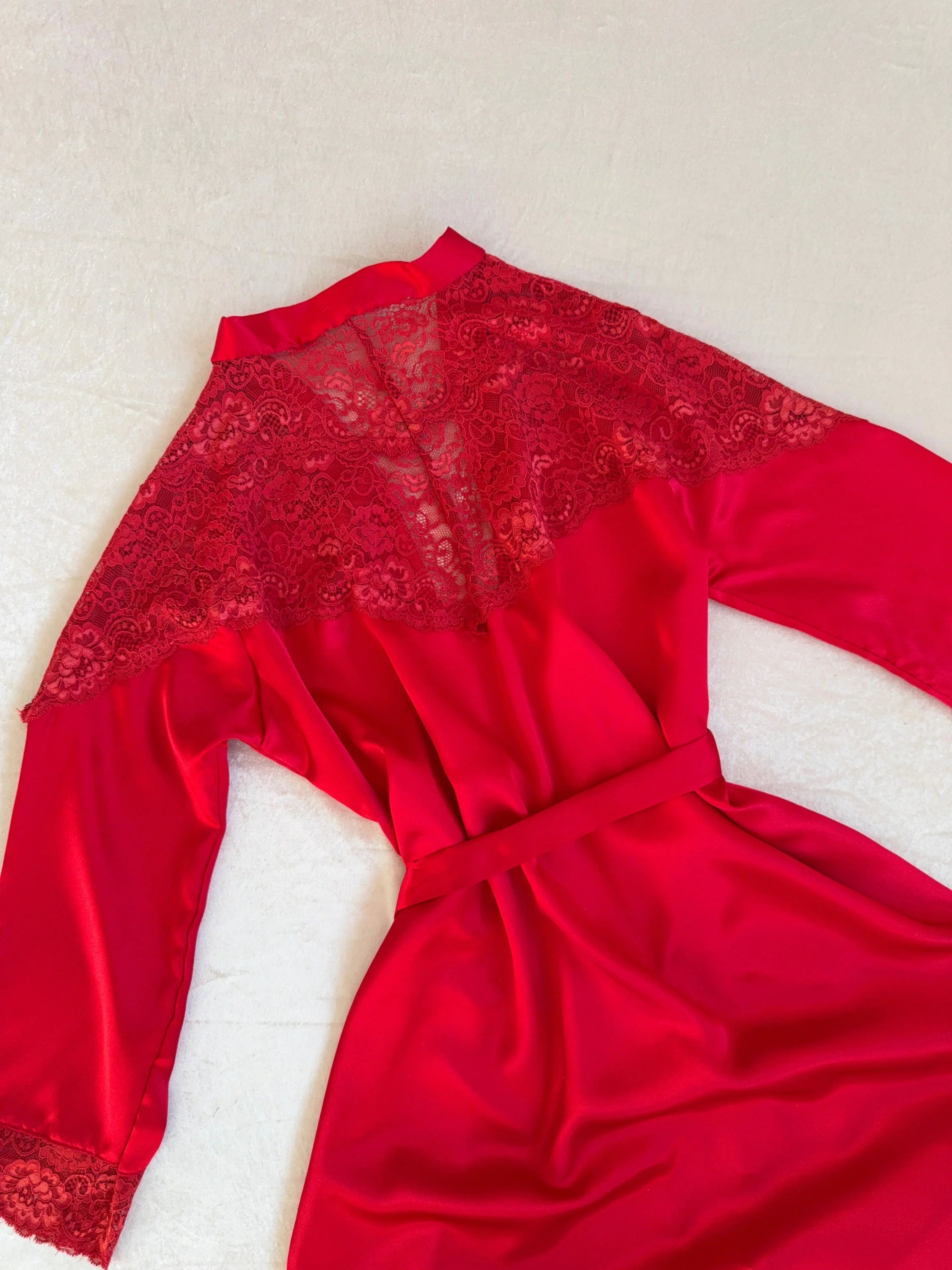 Red Lace 6-Piece Satin Bridal Lingerie Set | Women's Satin Nightgown & Robe Set